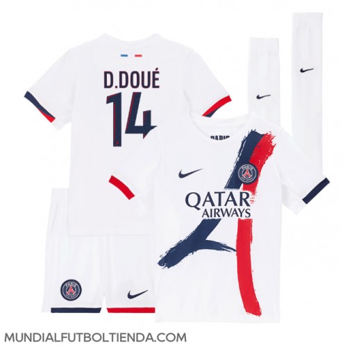 Camiseta Paris Saint-Germain Desire Doue #14 Segunda Equipación Replica 2024-25 para niños mangas cortas (+ Pantalones cortos)